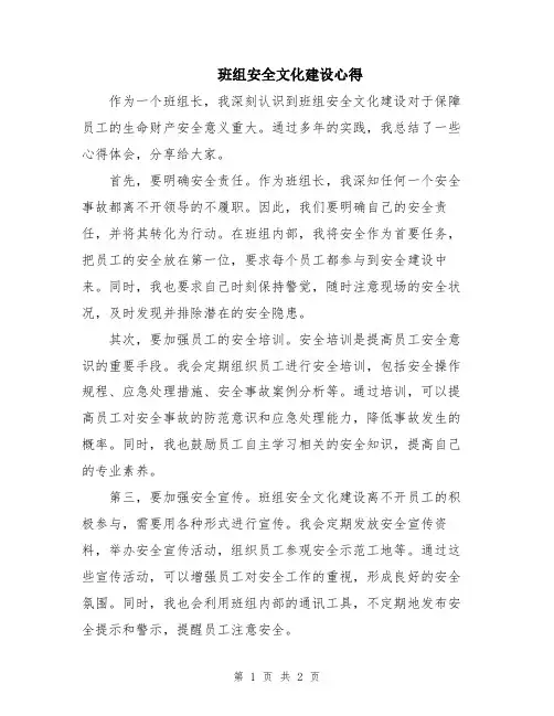 班组安全文化建设心得