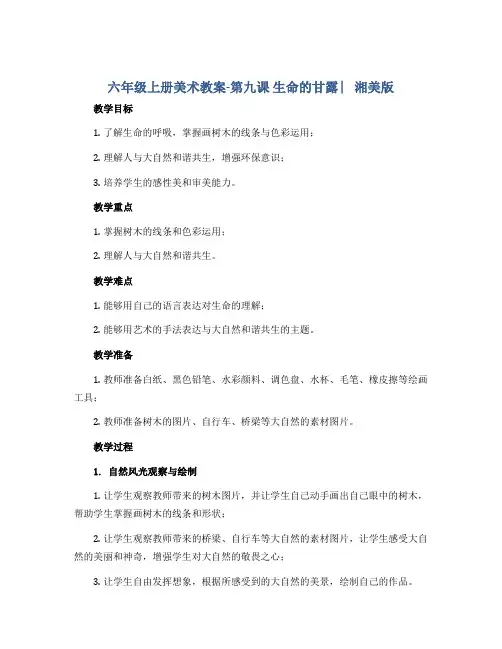 六年级上册美术教案-第九课 生命的甘露 ︳湘美版 