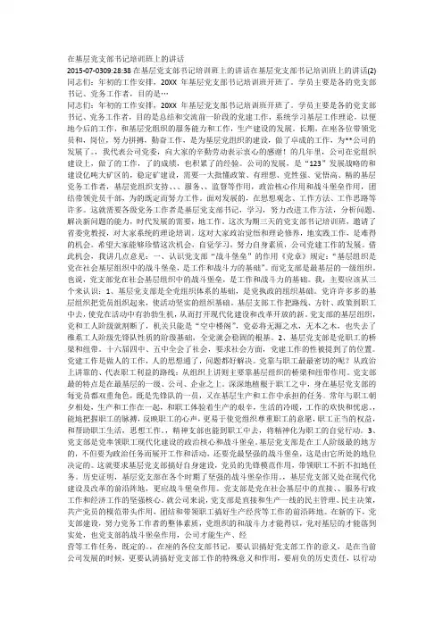 在基层党支部书记培训班上的讲话 (2)