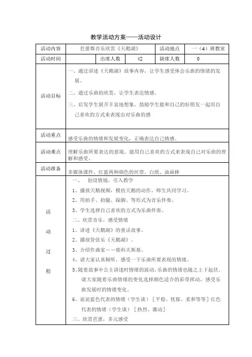 音乐欣赏课《天鹅湖》教案
