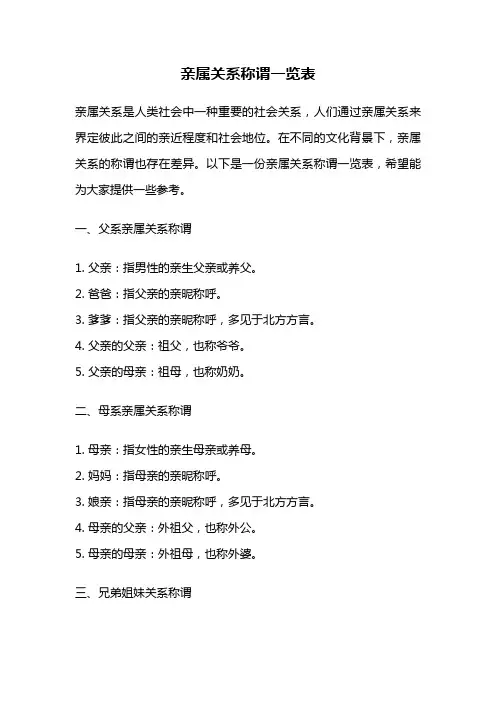 亲属关系称谓一览表