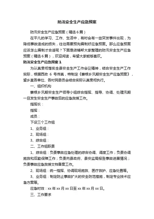 防汛安全生产应急预案