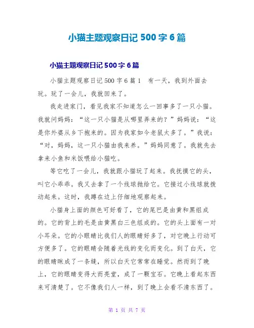 小猫主题观察日记500字6篇
