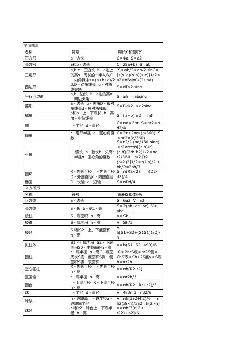 平面、立体图形计算式  Microsoft Excel 工作表