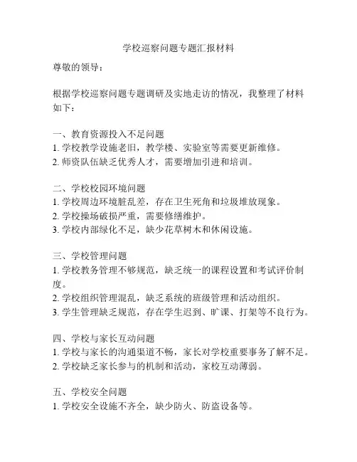 学校巡察问题专题汇报材料
