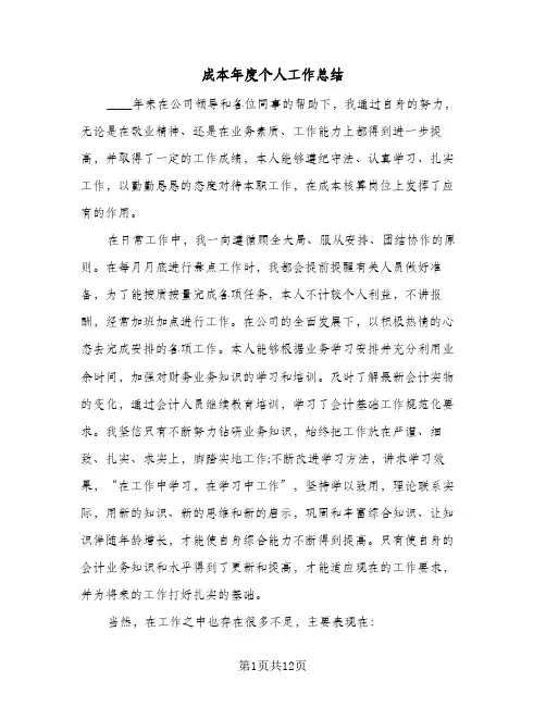 成本年度个人工作总结(6篇)