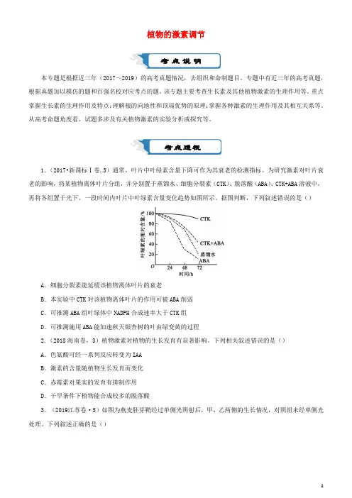 2020届高考生物二轮复习疯狂专练17植物的激素调节含解析