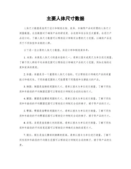 主要人体尺寸数据