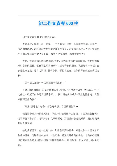初二作文青春600字