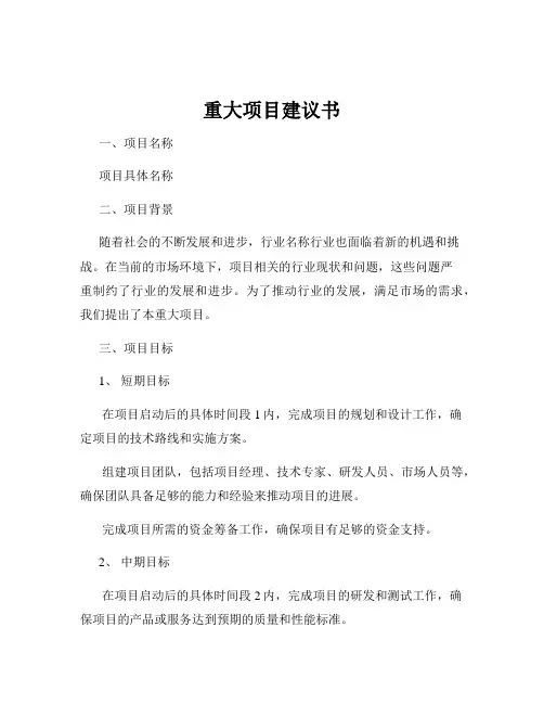 重大项目建议书
