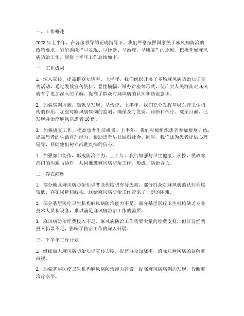 麻风病上半年工作总结