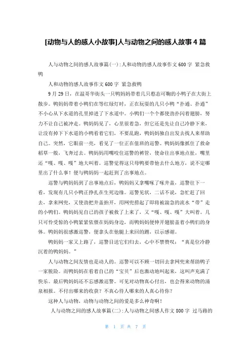 [动物与人的感人小故事]人与动物之间的感人故事4篇