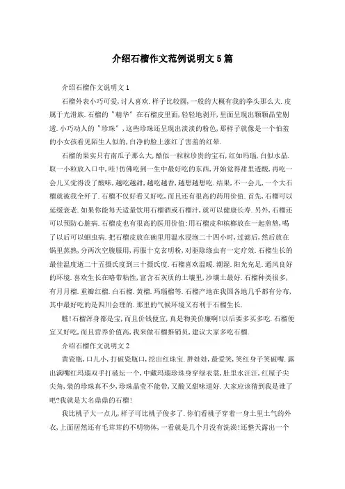 介绍石榴作文范例说明文5篇