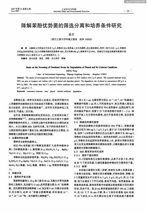 降解苯酚优势菌的筛选分离和培养条件研究
