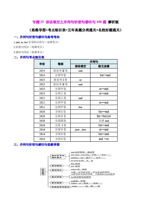 超实用高考英语一轮复习知识清单：语法填空之并列句祈使句感叹句100题(练案)解析版