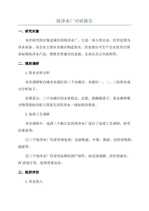 纯净水厂可研报告