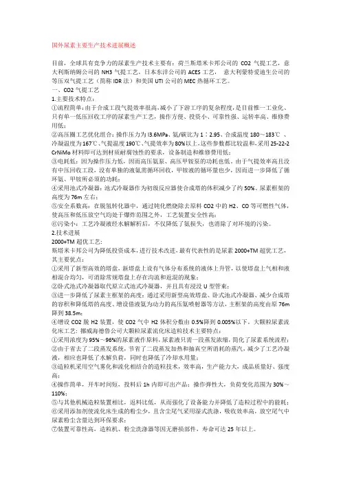 国外尿素主要生产技术进展概述