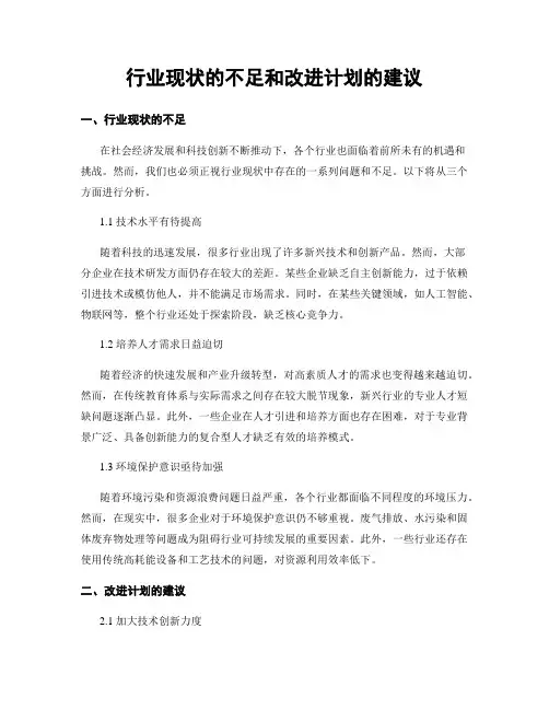 行业现状的不足和改进计划的建议