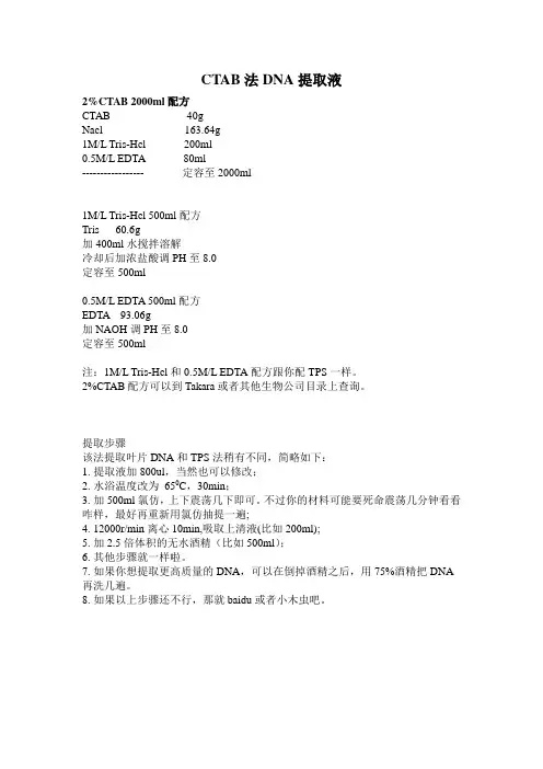 CTAB提取液配方
