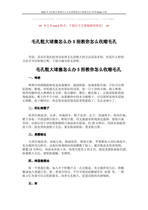 2018年毛孔粗大堵塞怎么办5招教你怎么收缩毛孔-实用word文档 (2页)