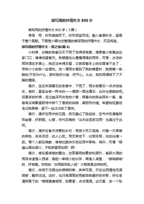 描写雨的抒情作文800字