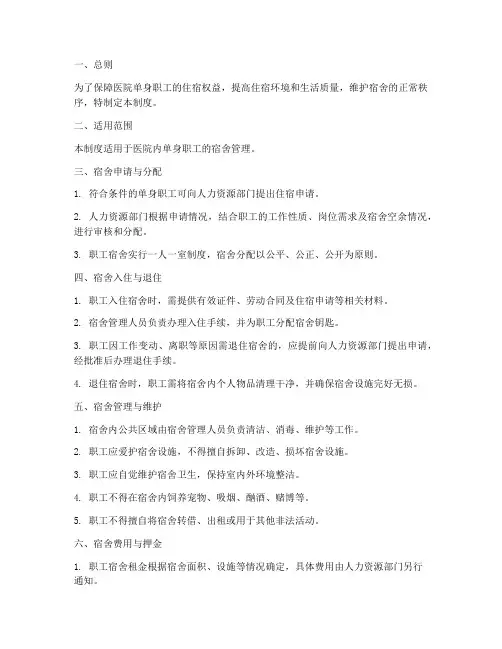 医院单身职工宿舍管理制度