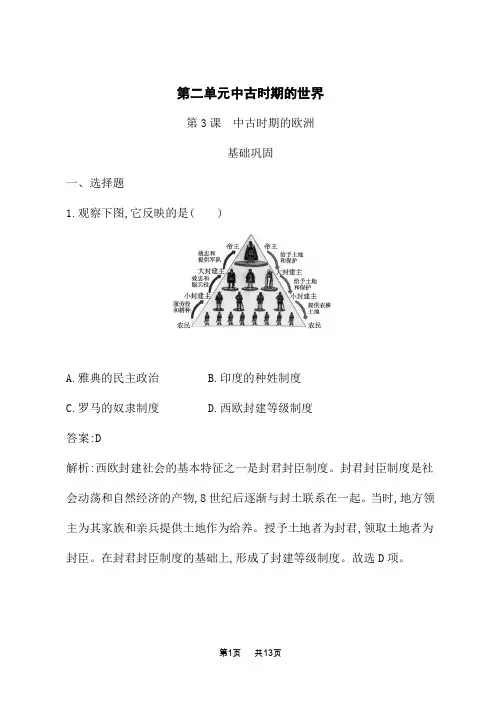 人教版高中历史必修下册课后习题 第3课 中古时期的欧洲 (3)