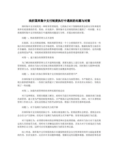 浅析国库集中支付制度执行中遇到的问题与对策