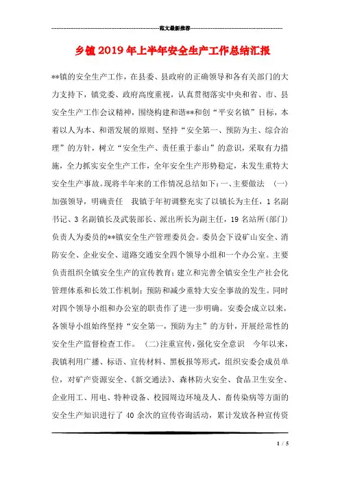 乡镇2019年上半年安全生产工作总结汇报