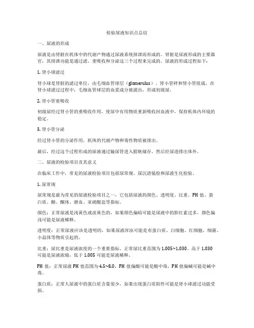 检验尿液知识点总结