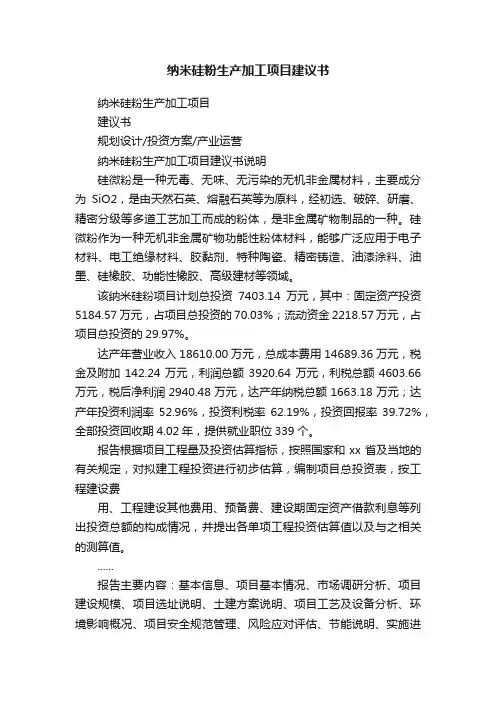 纳米硅粉生产加工项目建议书
