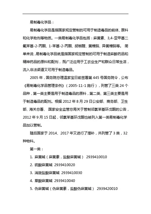 易制毒化学品目录