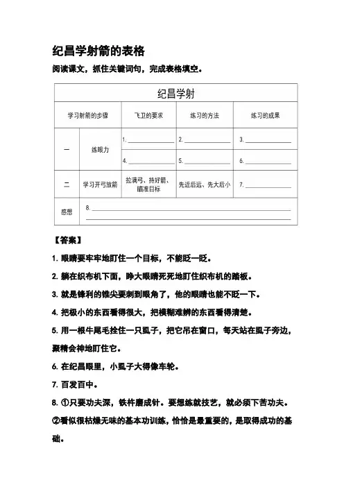 纪昌学射箭的表格