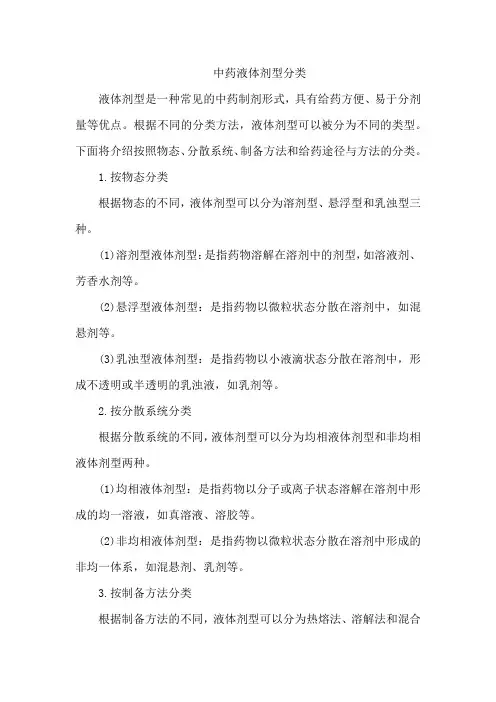 中药液体剂型分类