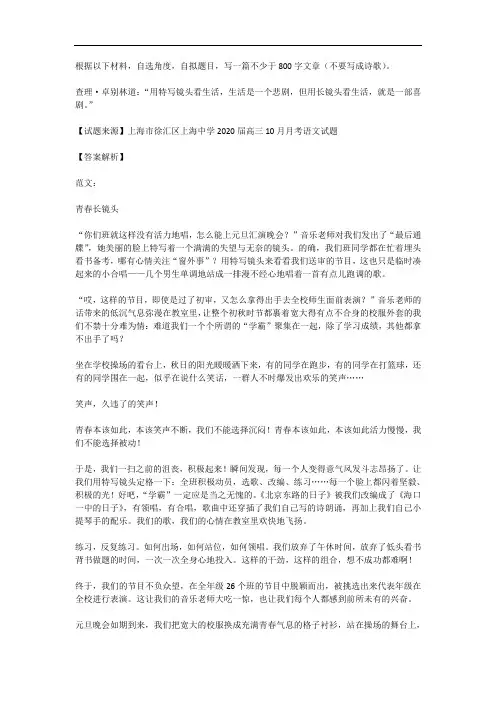 高考语文满分作文范例及解析--青春长镜头