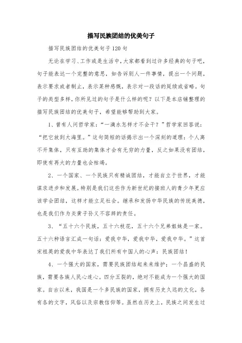 描写民族团结的优美句子
