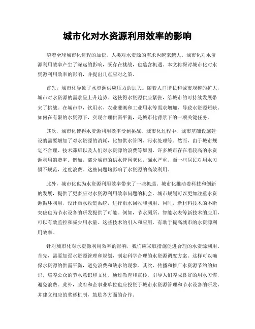 城市化对水资源利用效率的影响