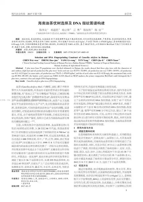 海南油茶优树选择及DNA 指纹图谱构建