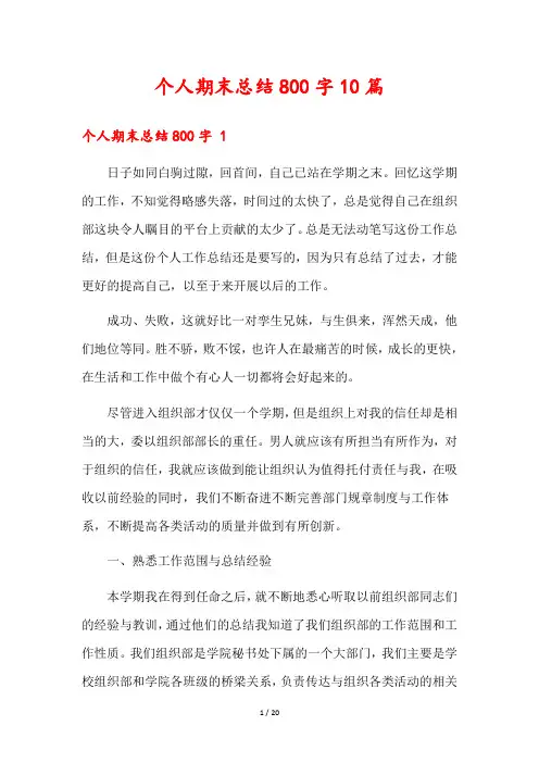个人期末总结800字10篇