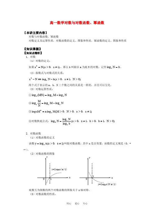 高一数学对数与对数函数、幂函数知识精讲