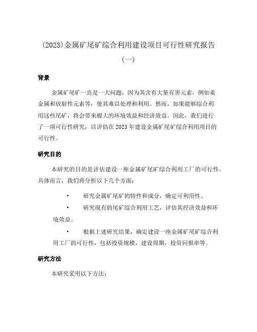 (2023)金属矿尾矿综合利用建设项目可行性研究报告(一)