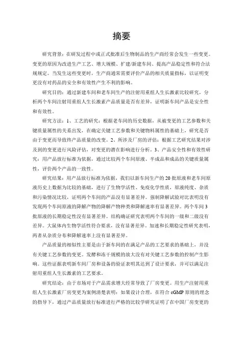 变更场地的可比性研究-以注射用重组人生长激素为例