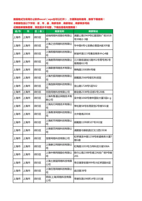 2020新版上海市上海市闵行区网络科技有限公司工商企业公司商家名录名单黄页联系电话号码地址大全236家