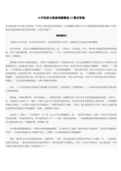 小升初语文阅读理解精选12篇含答案