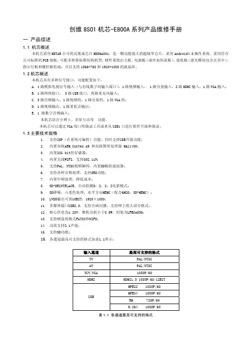 创维8S01机芯-E800A机芯维修手册