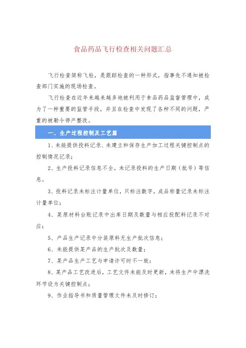 食品药品飞行检查相关问题汇总