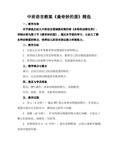 中班语言教案《最奇妙的蛋》精选