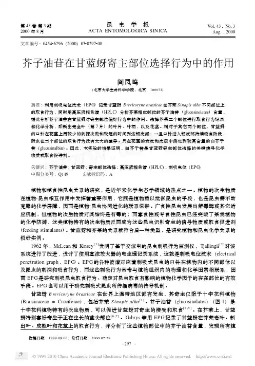 芥子油苷在甘蓝蚜寄主部位选择行为中的作用