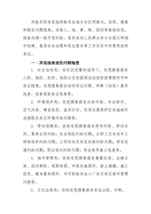 社区网格员职责清单