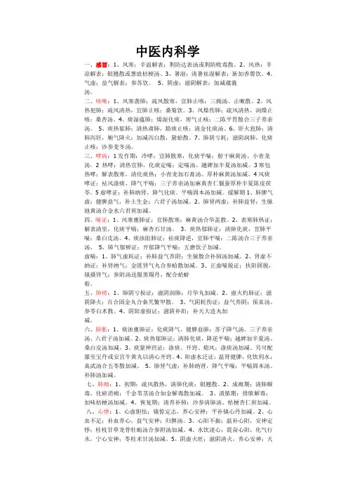 中医内科学 重点总结